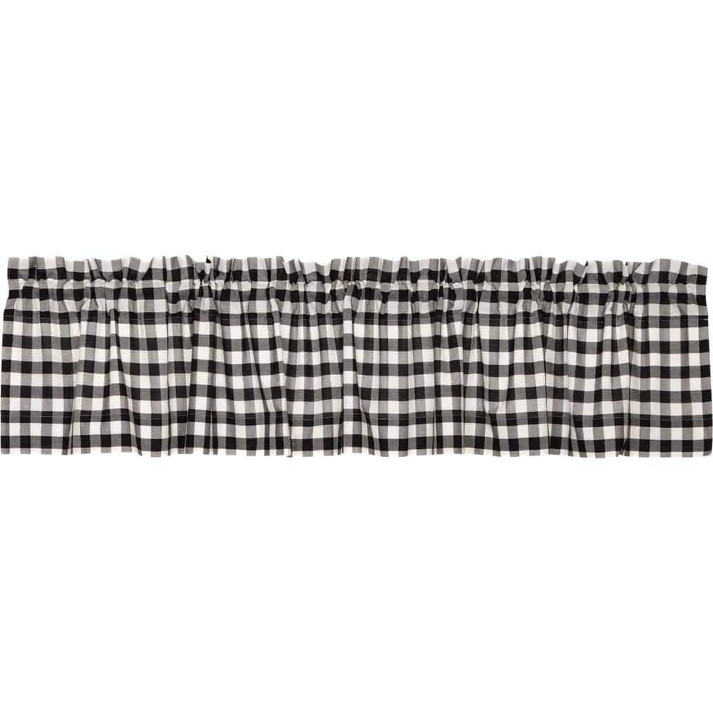 VHC Brands Annie Buffalo Check Cotton Farmhouse Kitchen Curtains Rod Pocket 16x90 Valance  Black