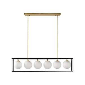 Light Pro 6 Light Black Linear Chandelier Light with Frosted Glass Globe for Dining Room, No Bulbs Included