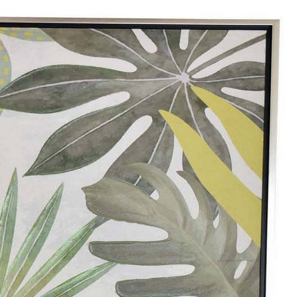 Green and Yellow Botanical Leaf Print Wall Art with Natural Fiber Frame