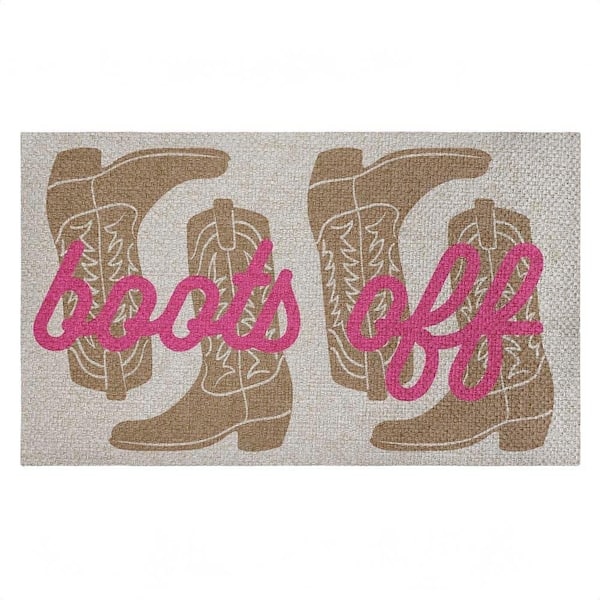 Boots Off Entry Rule Pink 18 in. x 30 in. Polyester Non-Slip Outdoor Door Mat
