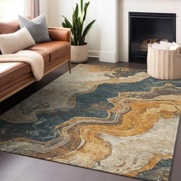 Chantille Machine Washable Indoor/Outdoor Abstract ACN1907 Linen 10 ft. x 14 ft. Accent Rug