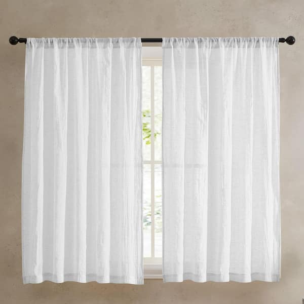 Charter Off-White Faux Linen Solid 50 in. W x 63 in. L Rod Pocket Sheer Curtain (Set of 2 Panels)