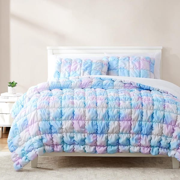 Puff 3 Pieces Rainbow Solid Microfiber Full/Queen Comforter Set