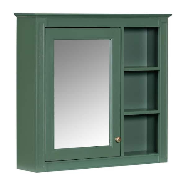 Tileon 30 in. W x 28 in. H Rectangular Aluminum Medicine Cabinet with Mirror with 3 Open Shelves in Green