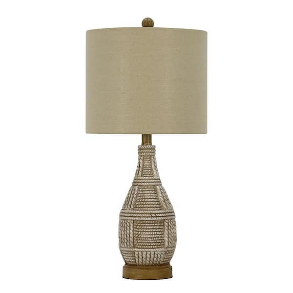 Fangio Lighting 25.75 in. Natural Beige Woven Faux Rope Table Lamp with Designer Shade and Finial