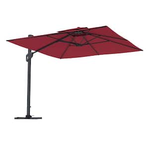 10 ft. Square Aluminum 360-Degree Rotation Cantilever Outdoor Patio Umbrella with Cross Base in Red for Garden Balcony