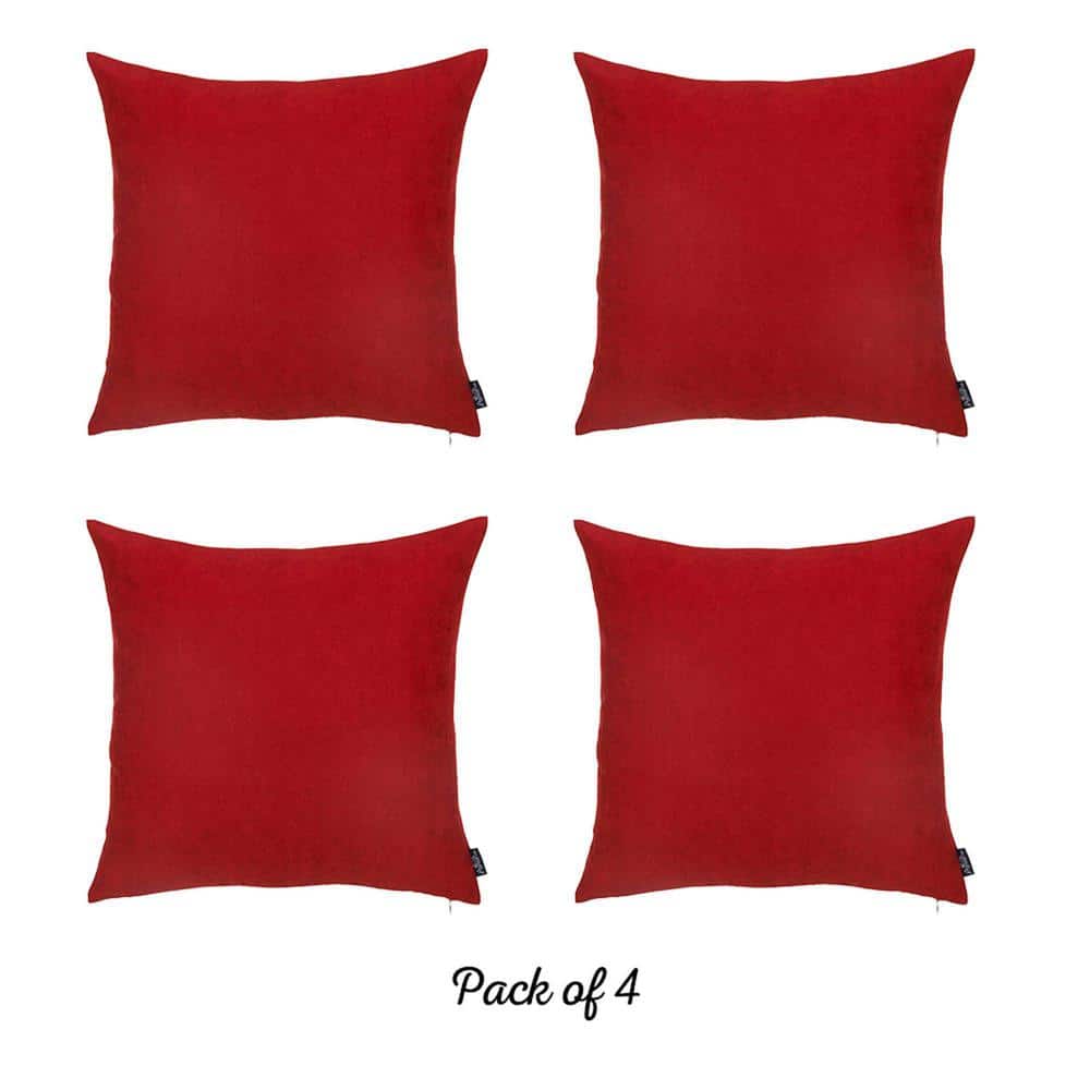 Red Polyester Euro Square Decorative Pillow Covers Set of 4