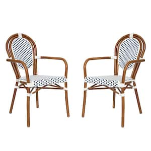 Brown Aluminum Outdoor Dining Chair in Blue Set of 2