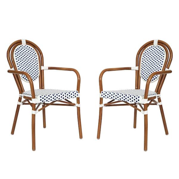 TAYLOR + LOGAN Brown Aluminum Outdoor Dining Chair in Blue Set of 2