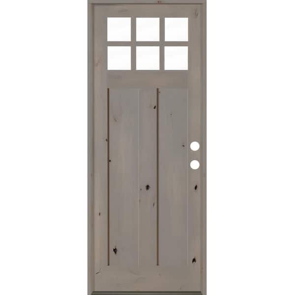 null 32 in. x 96 in. Craftsman knotty alder Left-Hand/Inswing 6 Lite Clear Glass Grey Stain Solid Wood Prehung Front Door