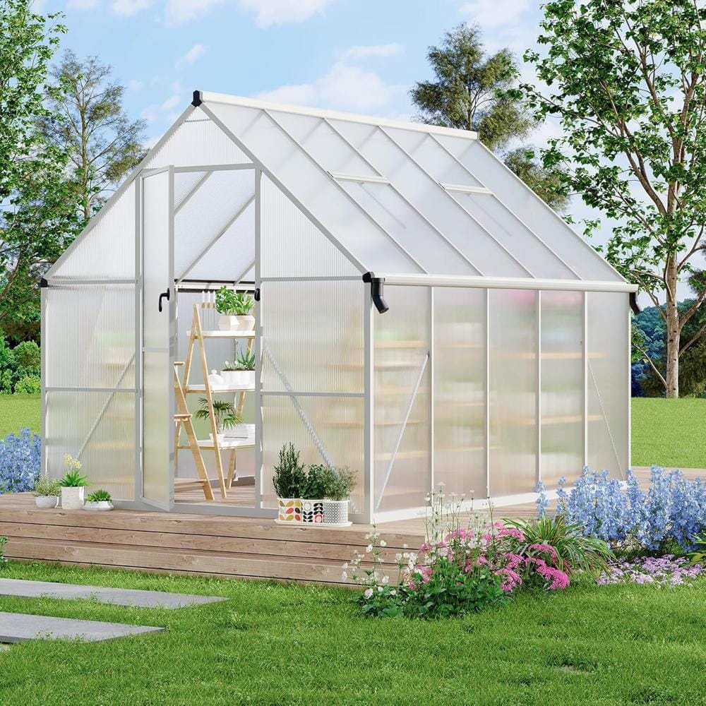 Heavy Duty 8x10 FT Polycarbonate Walk-in Greenhouse UV Protected Panels, Adjustable Roof Vent, Lockable Door Sliver price history on PriceWatchPro