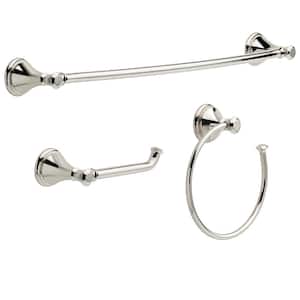 Cassidy 3-Piece Bath Hardware Set with 24 in. Towel Bar, Toilet Paper Holder, Towel Ring in Polished Nickel