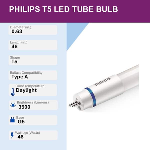 54-Watt Equivalent 46 in. Linear T5 Type A InstantFit LED Tube Light Bulb Daylight (5000K) (10-Pack)