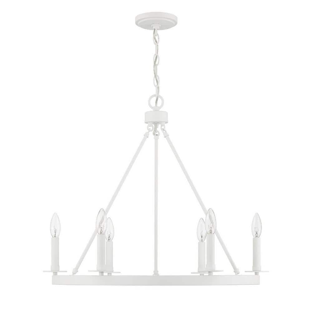 Bisque White Wagon-Wheel 6-Light Chandelier with Candle Bulbs
