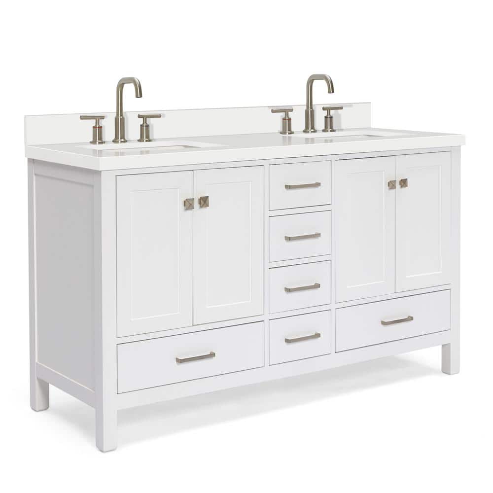 Cambridge 61" White Quartz Double Basin Freestanding Vanity