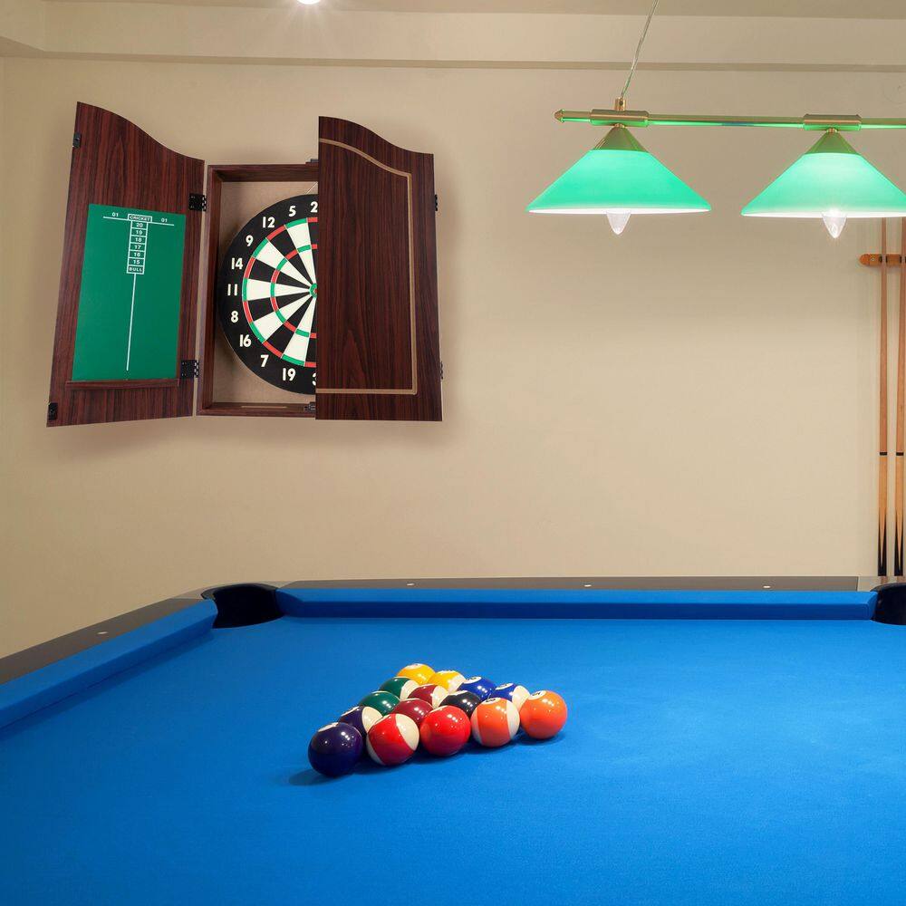 Walnut Finish Bristle Dartboard Cabinet Set with Steel-Tip Darts