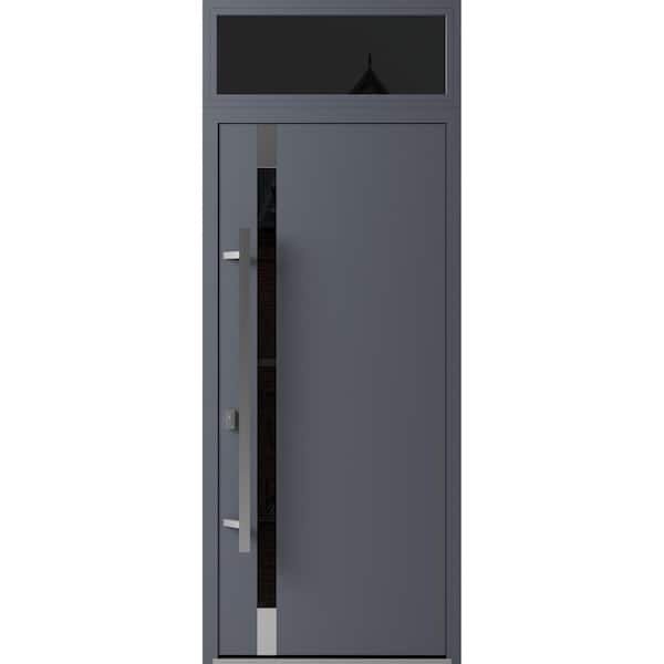 VDOMDOORS 1011 36 in. x 96 in. Right-hand/Inswing Transom Tinted Glass Grey Steel Prehung Front Door with Hardware