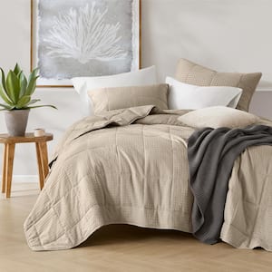 Mina 3-Piece Natural Waffle Weave Textured Microfiber King/Cal King Quilt Set