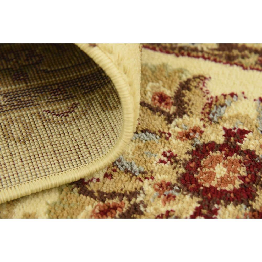 Cream Floral Synthetic 9' x 12' Easy Care Rug