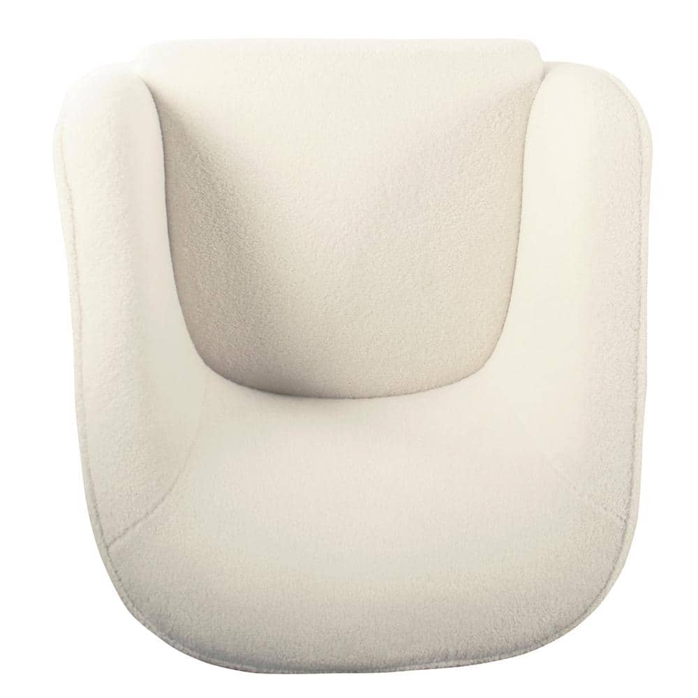 Cozy Sherpa Barrel Accent Chair in Soft Beige with Wooden Legs