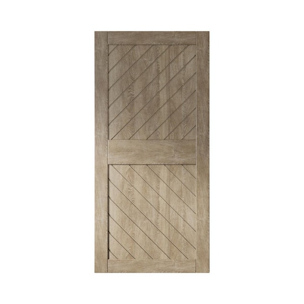 HOMACER XT3 40 in. x 84 in. C-Panel Solid Core Classic Gray Slanted Stripe Design Pine Wood Interior Sliding Barn Door Slab