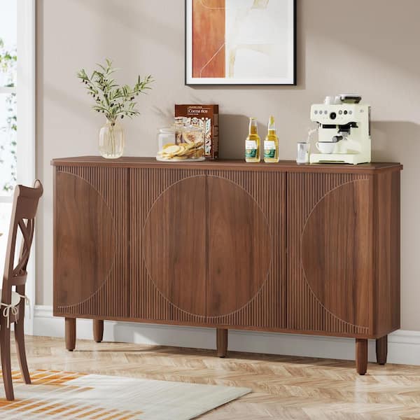BYBLIGHT Ahlivia Rustic Brown Particle Board 59.4 in. Buffet Cabinet Sideboard with Doors