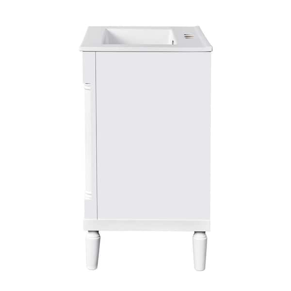 24 in. W Single Sink Freestanding Bath Vanity in White with White Ceramic Top and Adjustable Shelf