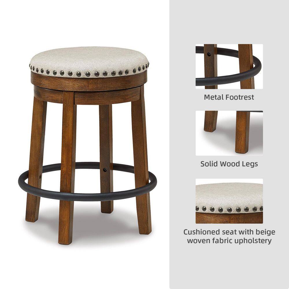 Valebeck Transitional Swivel Counter Stool in Black and Beige