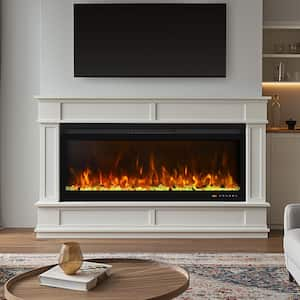 50 in. Wall-Mount& Recessed Electric Fireplace Insert in Black, Fireplace Heater with Overheating Protection, 1500W/750W