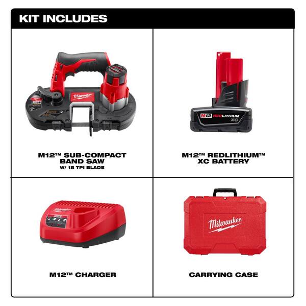 Milwaukee M12 12 Volt Lithium Ion Cordless Sub Compact Band Saw Xc Kit With One 3 0h Battery Charger And Hard Case 2429 21xc The Home Depot