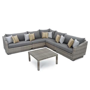 Cannes 6-Piece Wicker Outdoor Sectional Set with Sunbrella Charcoal Gray Cushions