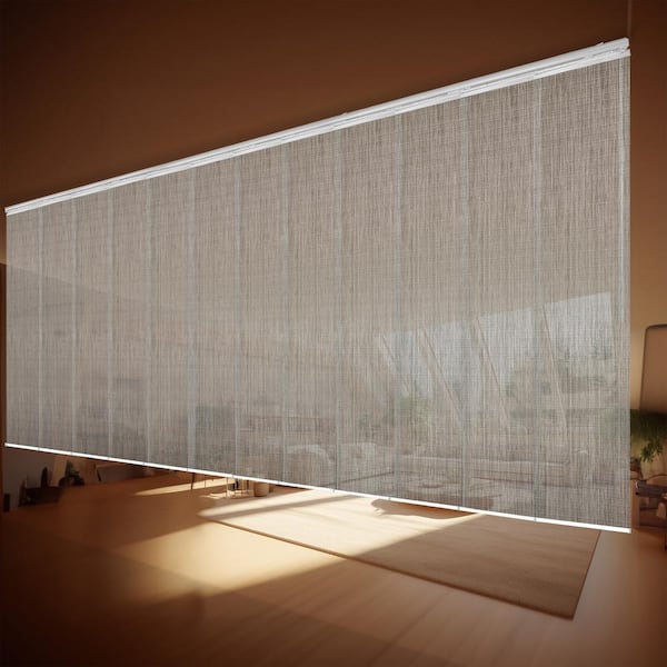 EMOH Stone 140 in. to 260 in. W x 94 in. L Adjustable 12-Panel White Double Rail Panel Track with 23.5 in. Slates