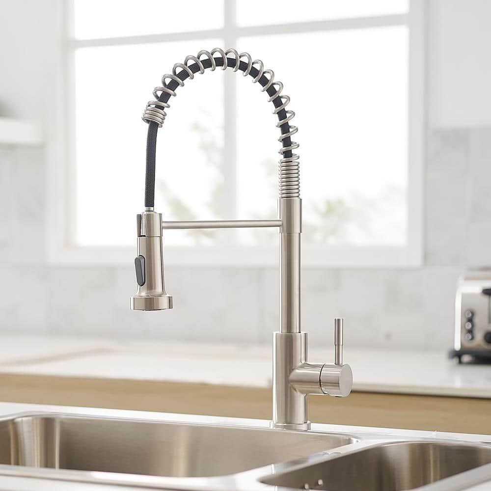 Brushed Nickel High Arc Single Handle Kitchen Faucet with Pull-out Spray