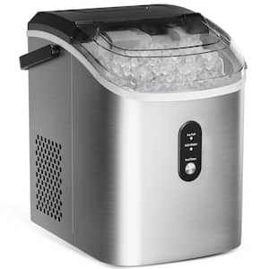 9.45 in. 34 lb. /24H Nugget Ice Countertop Portable Ice Maker in Silver, Ready in 6 Mins, Auto-Cleaning, with Handle