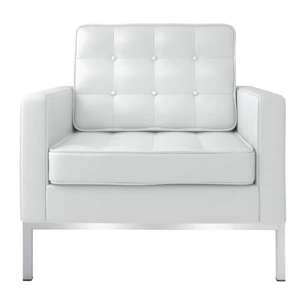 HomeRoots White Arm Chair Set of 1 with Tufted Cushions