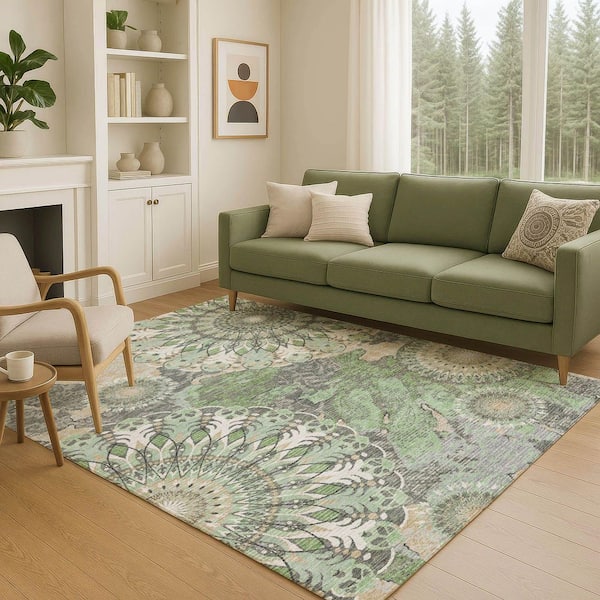 Chantille Machine Washable Indoor/Outdoor Abstract ACN2335 Green 10 ft. x 14 ft. Area Rug
