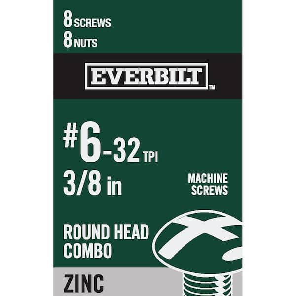 Everbilt #6-32 x 3/8 in. Zinc Plated Combo Round Head Machine Screw (8-Pack)