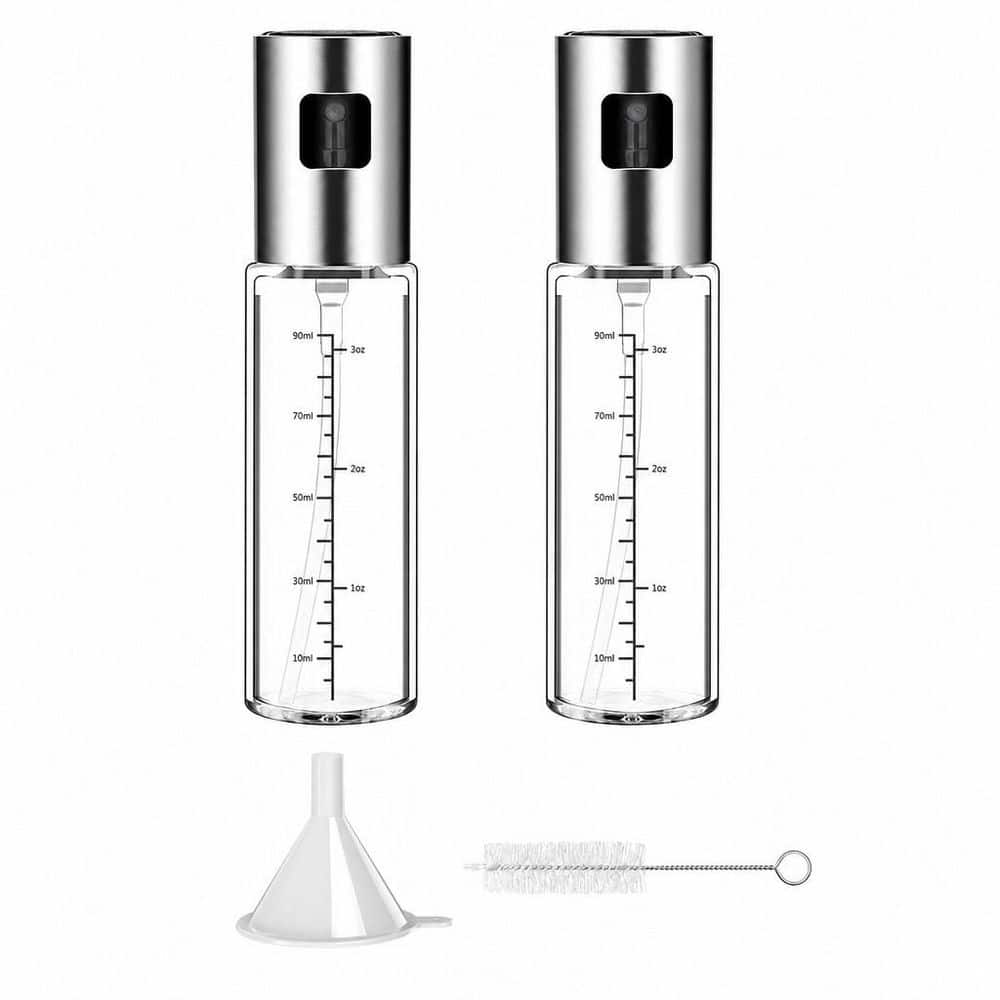 2-Pack Transparent Glass Olive Oil Sprayer Bottle Mister Refillable with Scale Air Fryer Accessories for Kitchen Baking