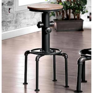 Wyette 30 in. Antique Black and Natural Tone Metal Swivel Bar Stool (Set of 2)