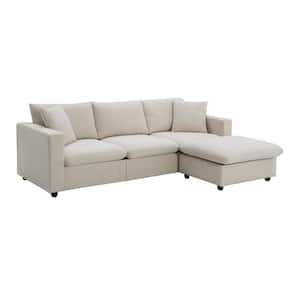 100.4 in. W 2-piece L Shaped Polyester Modern Sectional Sofa in Beige with 2 Pillows and Ottoman