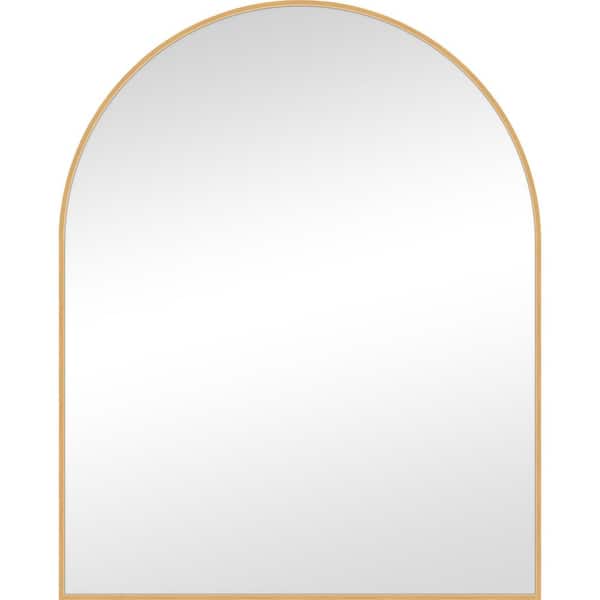 24 in. W x 30 in. H Arched Framed Wall Bathroom Vanity Mirror in Brushed Gold