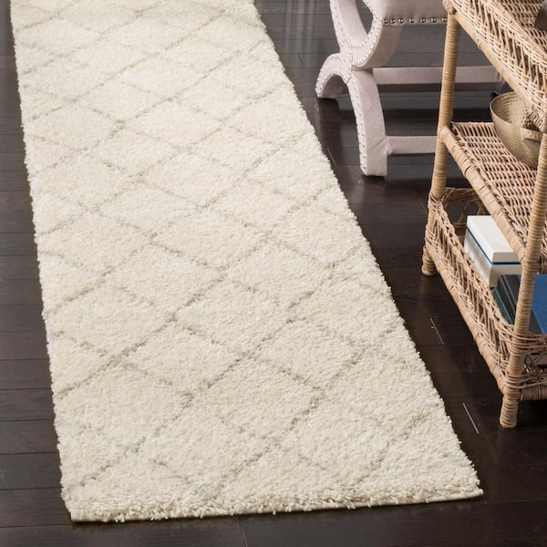 Arizona Shag Ivory/Beige 2 ft. x 10 ft. Geometric Diamond Runner Rug