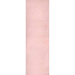 Layne Soft Silky Faux Rabbit Fur Pink 2 ft. 6 in. x 8 ft. Runner Rug