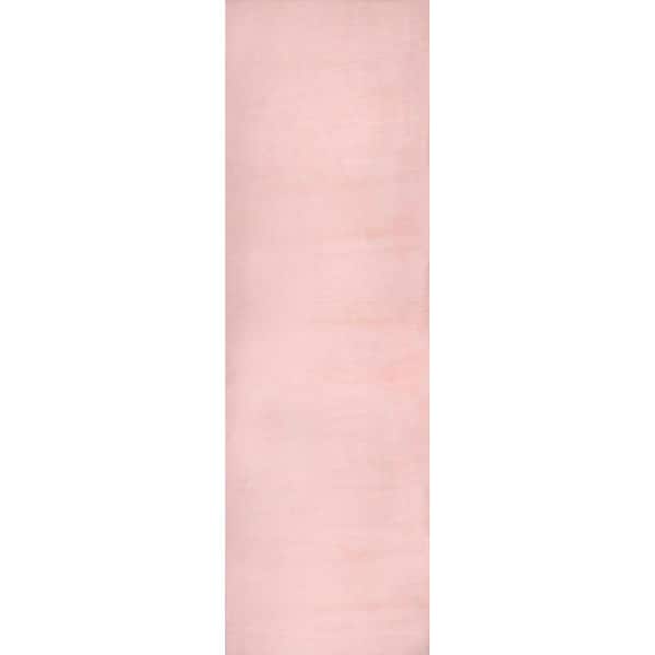 nuLOOM Layne Soft Silky Faux Rabbit Fur Pink 2 ft. 6 in. x 8 ft. Runner Rug