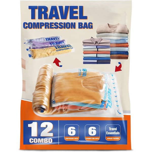 Clear 12 PCS Compression Luggage Bags Travel Essentials Space Saver Vacuum Packing Cruise Accessories