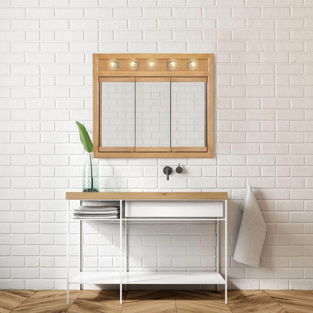 Nutmeg Oak 36-inch Wall Mounted Medicine Cabinet with Lights