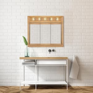 Richland 36 in. x 30 in. x 5 in. Surface-Mount 5-Light Tri-View Bathroom Medicine Cabinet in Nutmeg Oak