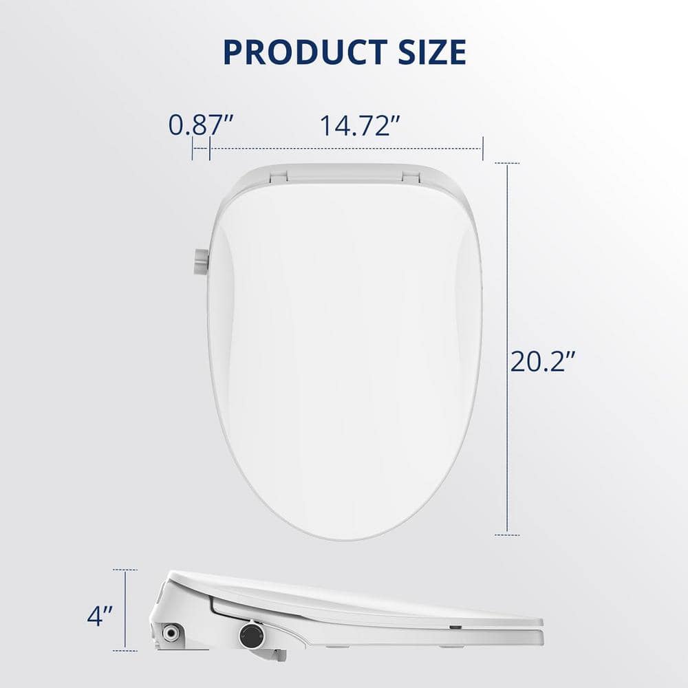 White Elongated Electric Heated Bidet Toilet Seat with Night Light