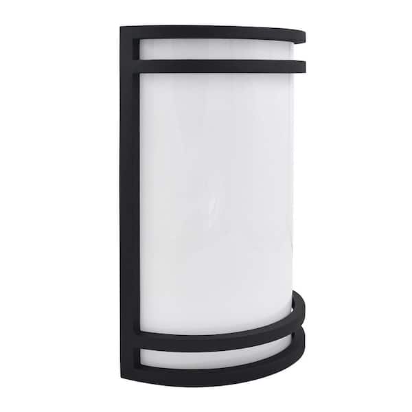 LUXRITE 10 in. Black Outdoor LED Wall Sconce Light Fixture 5CCT 2700K-5000K 15W Half Cylinder ETL IP54 Waterproof