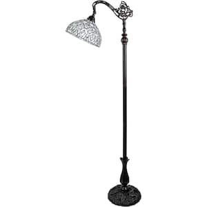 72 in. Brown and White 1 Dimmable (Full Range) Torchiere Floor Lamp for Living Room with Glass Dome Shade